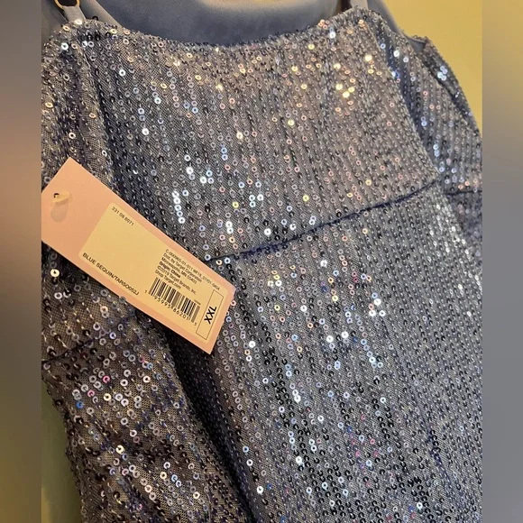 Wild Fable Women's Plum Blue Sequin Sleeveless Ruched Side Bodycon - Picture 3 of 5